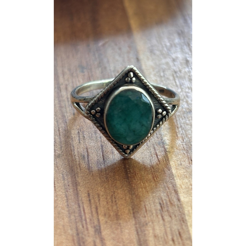 Vintage Sterling Silver Natural Jade stone~Handmade Ring- sz 9.25